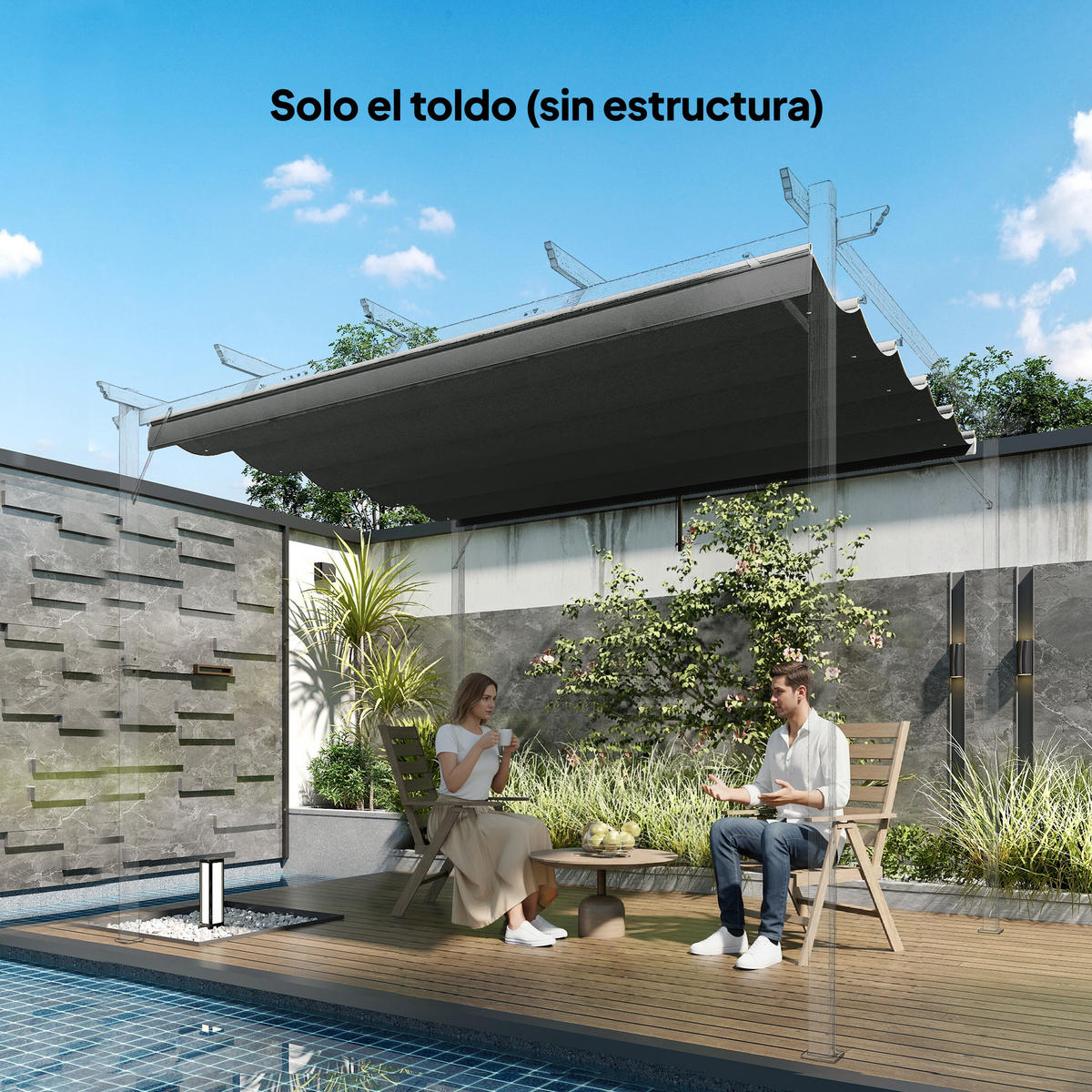 ERSATZDACH, 2,5x2,55 m ausziehbar für 3x3 m Pergola, mit 10 Abflusslöchern, dunkelgrau - Multicolor, Textil (250/6/255cm) - FORIOUS