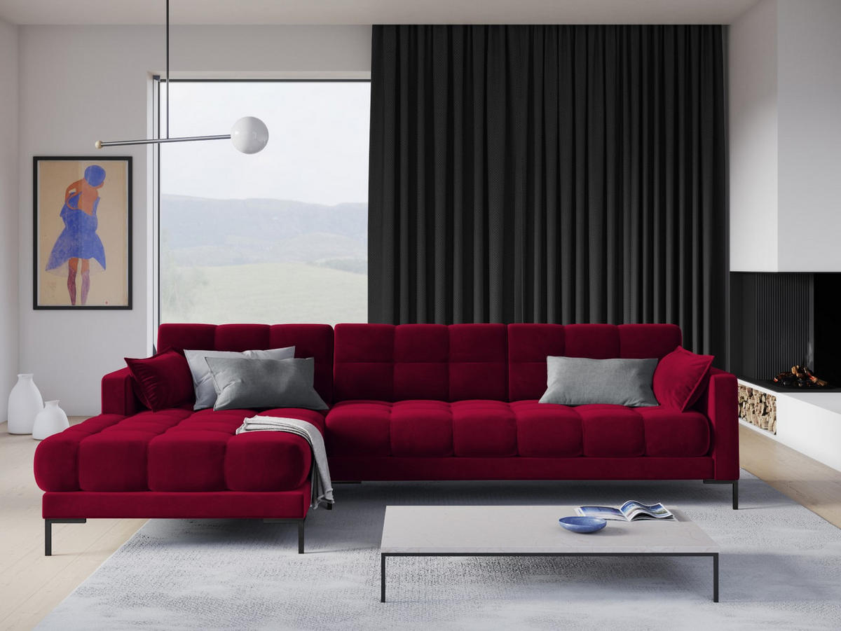 ECKSOFA links Mamaia aus Samt rot 5 Sitzplätze - Rot, Textil (185/293cm) - Micadoni