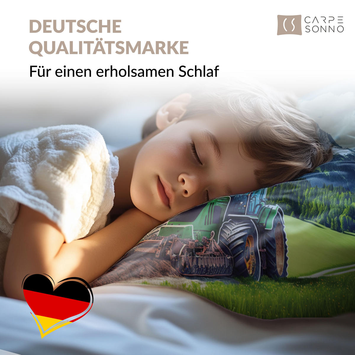 KINDERBETTWÄSCHE 135x200 cm Traktor Schlepper aus 100% Baumwolle - Leuchtet um Dunkeln - Grün, Textil (135/200cm) - Carpe Sonno