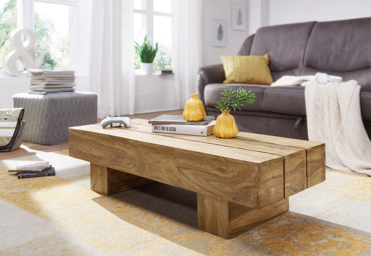 COUCHTISCH AKAL Akazie Wohnzimmertisch - Akaziefarben, Holz (120/45/30cm) - tinkaro