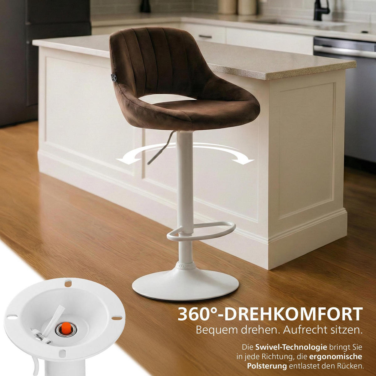 BARHOCKER Samt Braun - Weiß/Braun, Textil/Metall (47/85/48cm) - CLP