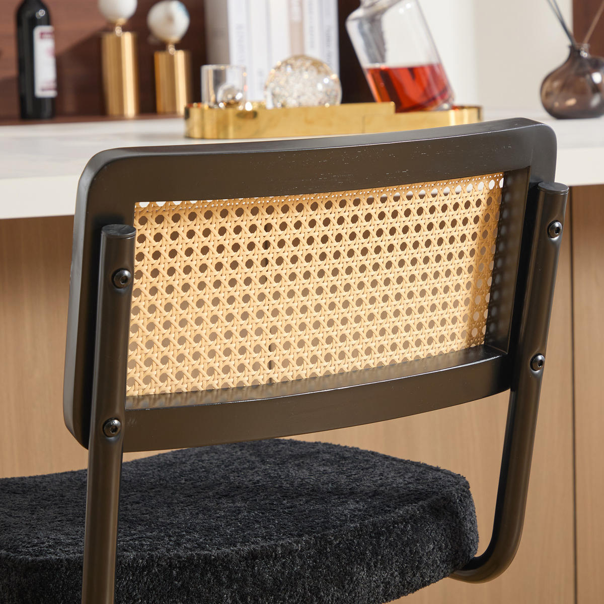 BARHOCKER DE-36899 2er-Set mit Holzrahmen und Rattan-Optik Schwarz - Schwarz, Metall (53.5/98/47cm) - ComfortXL