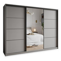SCHWEBETÜRENSCHRANK VARO 250/205/60 cm 3-türig mit Spiegel und Schubladen Graphitfarben - Graphitfarben/Schwarz, Holzwerkstoff (250/205/60cm) - MASSENO