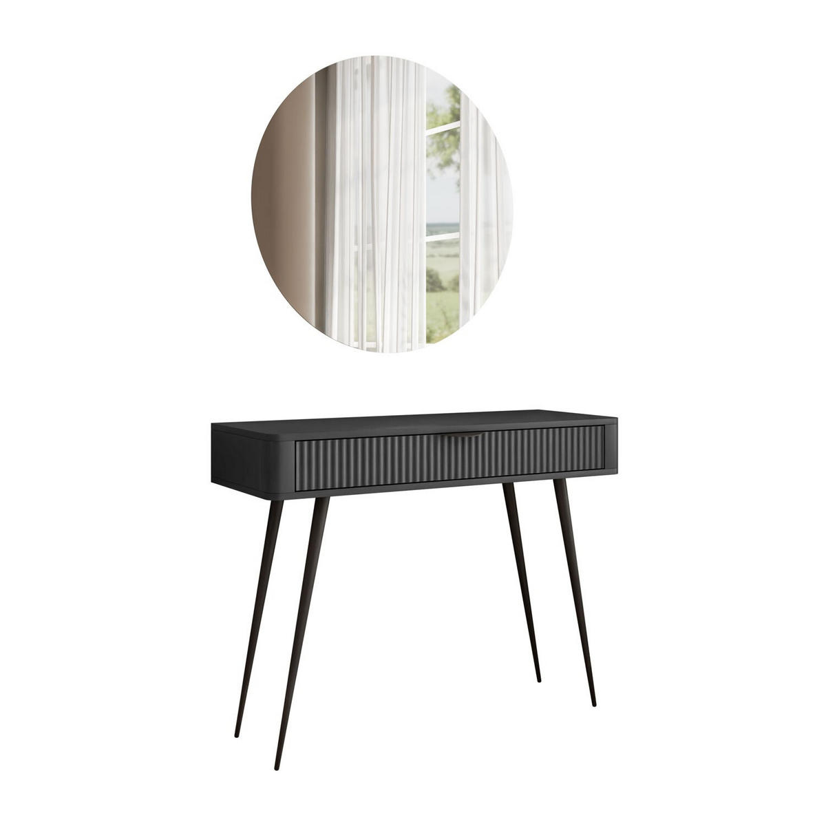 SCHMINKTISCH SCARLETT MIT RUNDEM LED-SPIEGEL SCHWARZ - Schwarz, Holzwerkstoff (100/78/38cm) - Lookway