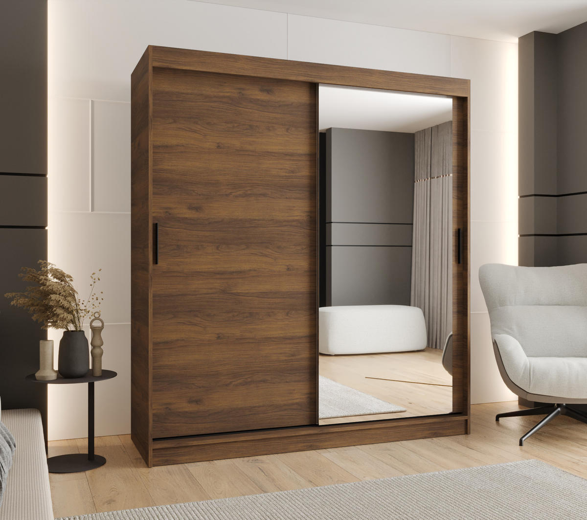 ŠATNÍ skříň s posuvnými dveřmi 200/180/62 2dveřová - černá/hnědá, dřevo/plast (180/200/62cm)