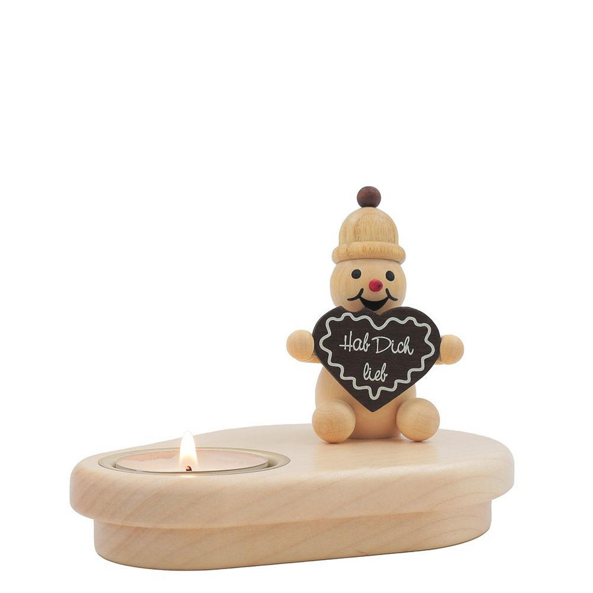 HOLZFIGUR Schneemann mit Teelicht und Lebkuchenherz 13/9 cm - Multicolor, Holz (13/1/0.1cm)