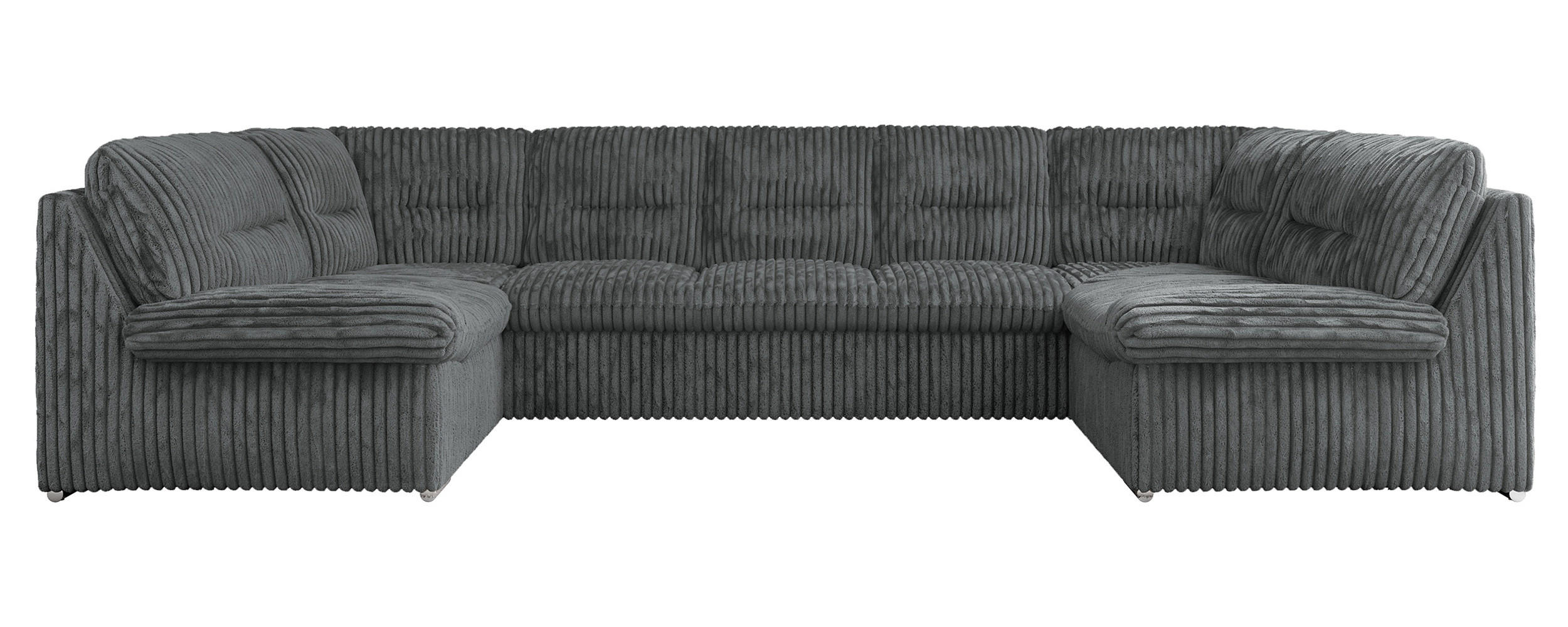 WOHNLANDSCHAFT MORBIDO U Dunkelgrau Cord - Dunkelgrau/Silberfarben, Textil/Metall (340/93/206cm) - MKS