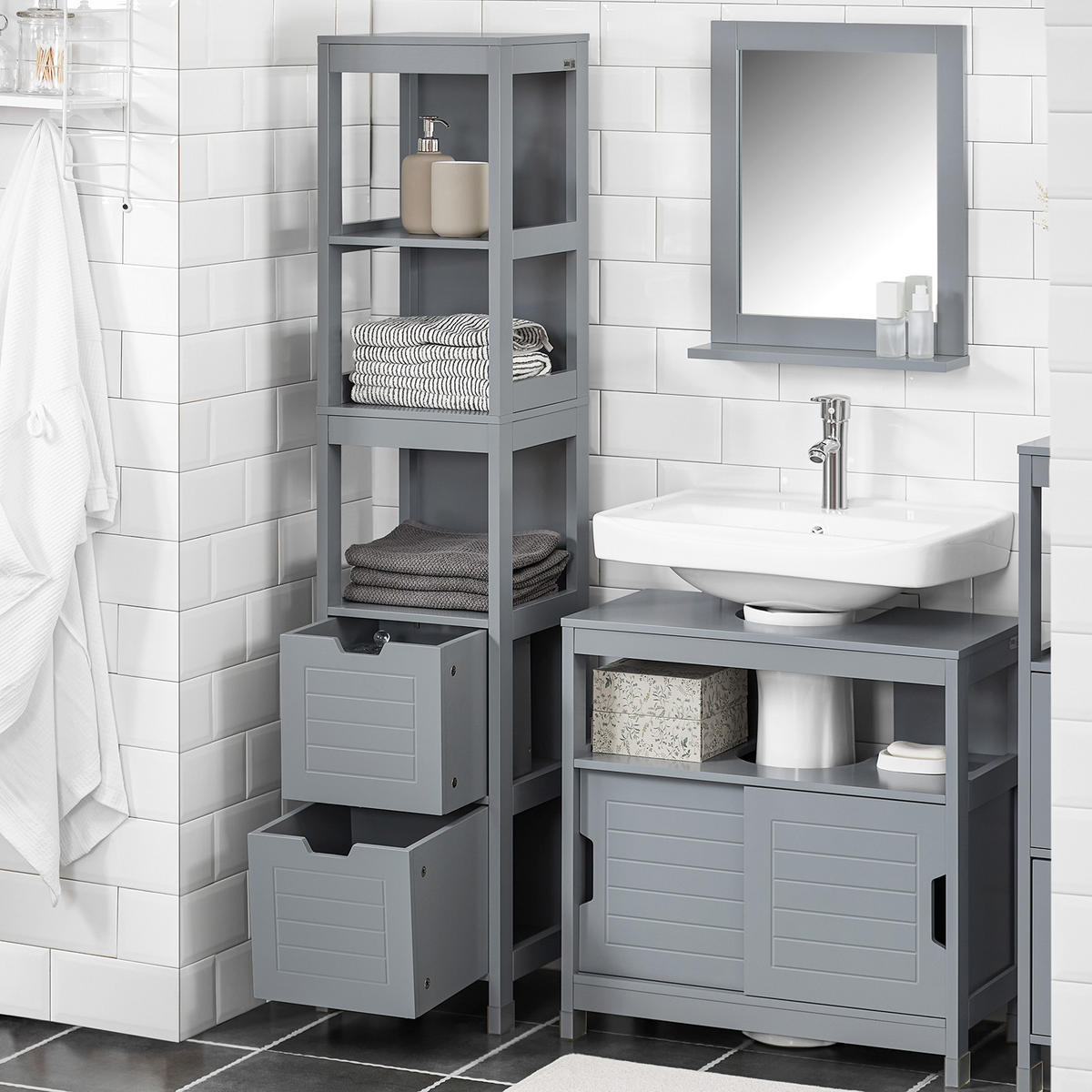 HOCHSCHRANK Dunkelgrau - Grau, Holzwerkstoff (30/145/30cm) - SoBuy