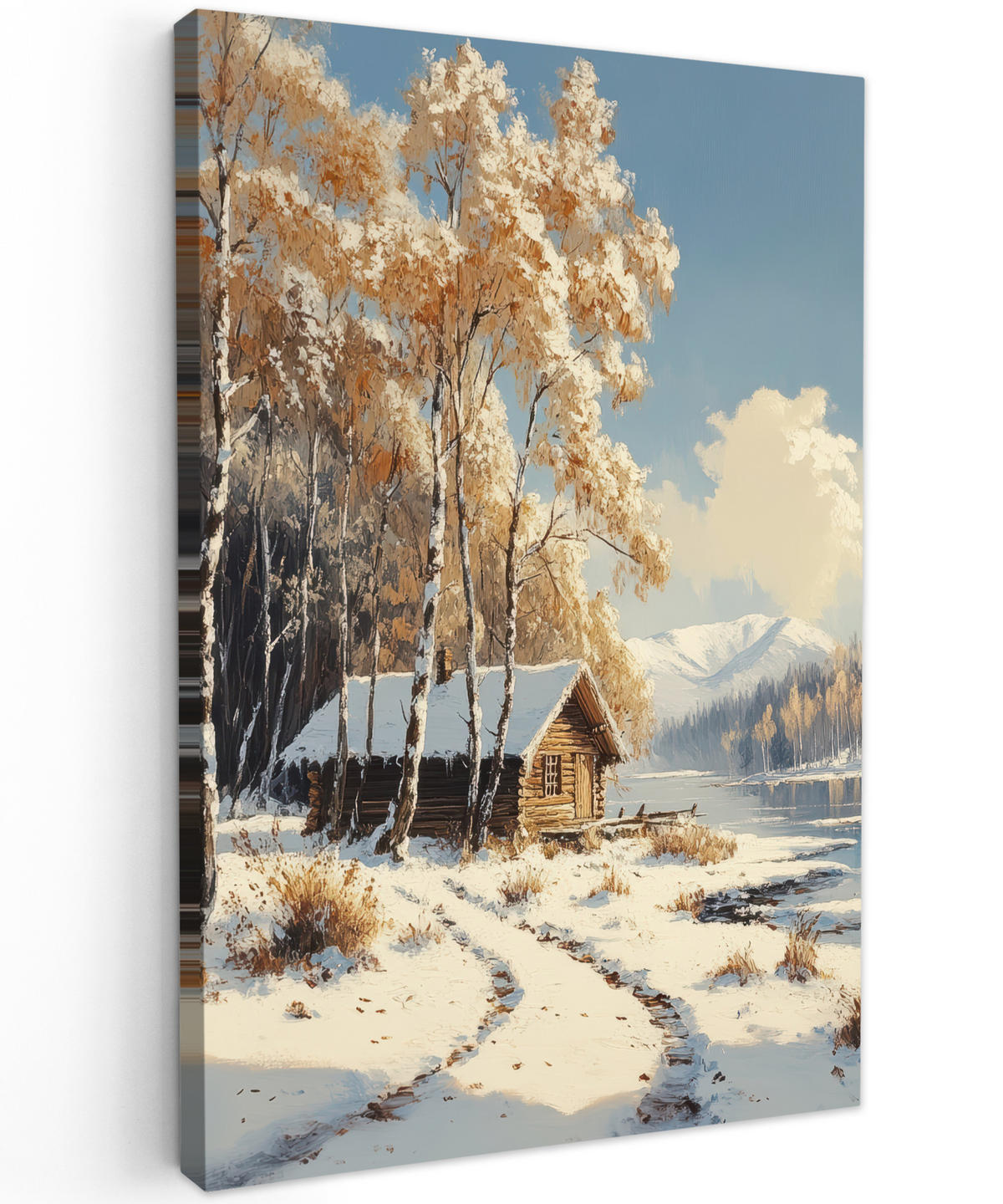 LEINWANDBILD Winter - Schnee - Zuhause - Natur 40x60 cm - Hellbraun, Textil (40/60cm) - MuchoWow
