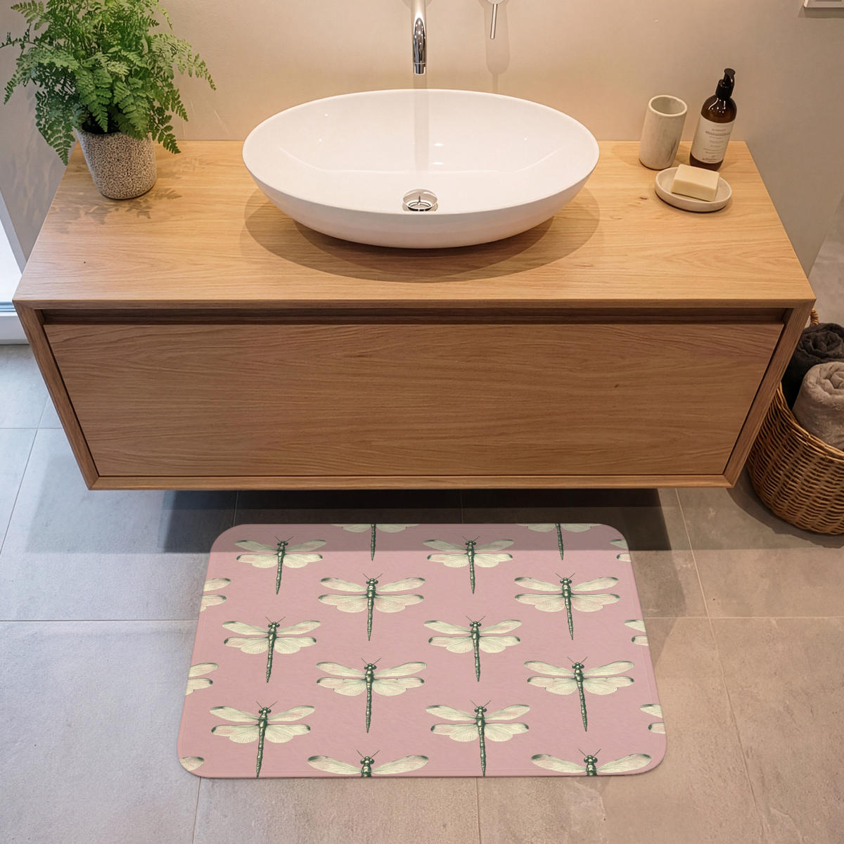 KÚPEĽŇOVÁ PREDLOŽKA Zvončeky - vzor - ružová 80x50 cm - ružová, textil/plast (80/50cm) - OnlyWow