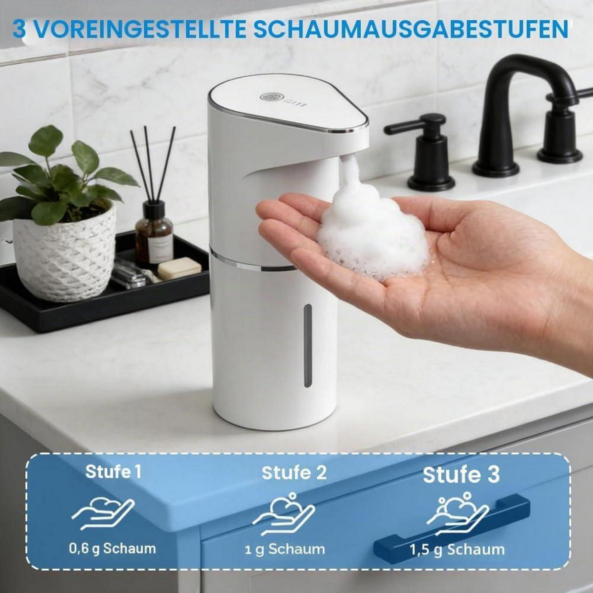 SEIFENSPENDER Automatisch Weiß USB Wiederaufladbar 350ml - Weiß, Kunststoff (11.6/7.5/19.6cm)