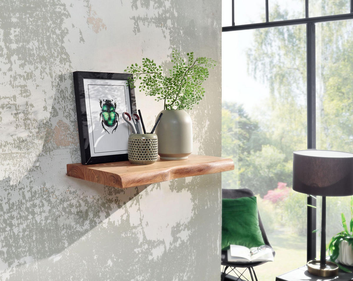 WANDREGAL Akazienholz Baumkante Rustikal, Beige 40x26x4 cm - Beige, Holz (40/4/26cm) - KADIMA DESIGN