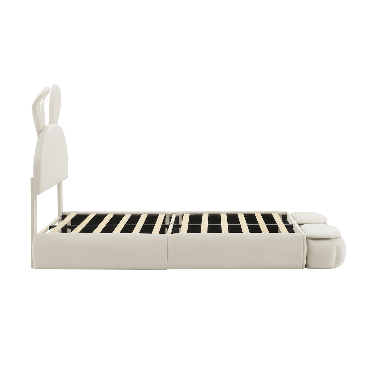 POLSTERBETT 90x200 mit Hasenohren und dimmbarem LED-Licht, Samtbezug, inklusive Aufbewahrungshockern Einzelbett, beige - Beige, Textil (90/200cm) - Luhomfu
