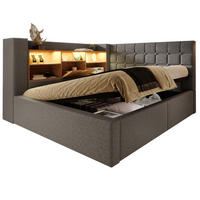 POLSTERBETT 140/200 cm Grau mit LED-Beleuchtung, Stauraum und USB-Anschlüssen - Grau, Textil (140/200cm) - Flora Grace