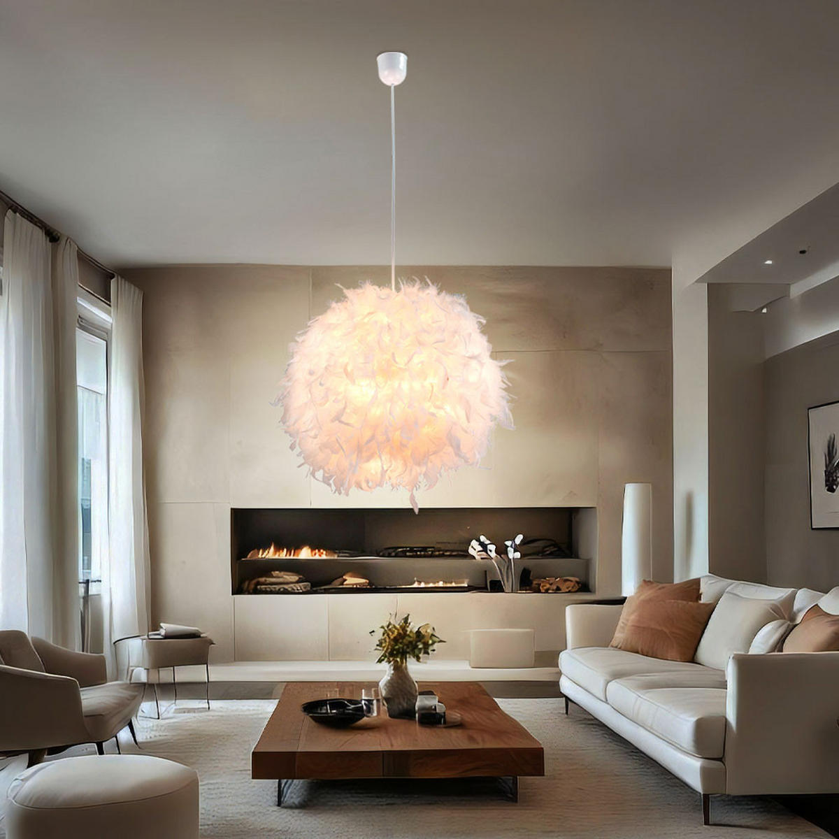 HÄNGELEUCHTE KATUNGA Federn Weiß - Weiß, Metall (45/45/120cm) - Globo Lighting