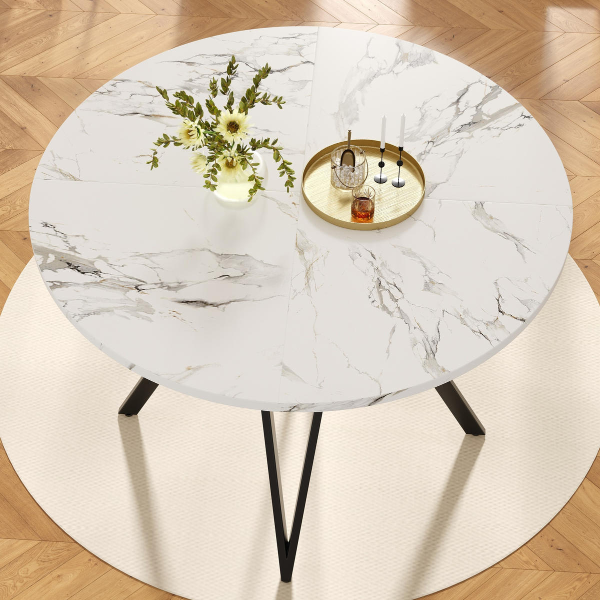ESSTISCH, MDF-Tischplatte in Marmoroptik & Metallgestell, 100/100/76 cm, Schwarz - Schwarz, Holzwerkstoff (100/100/76cm) - Redom