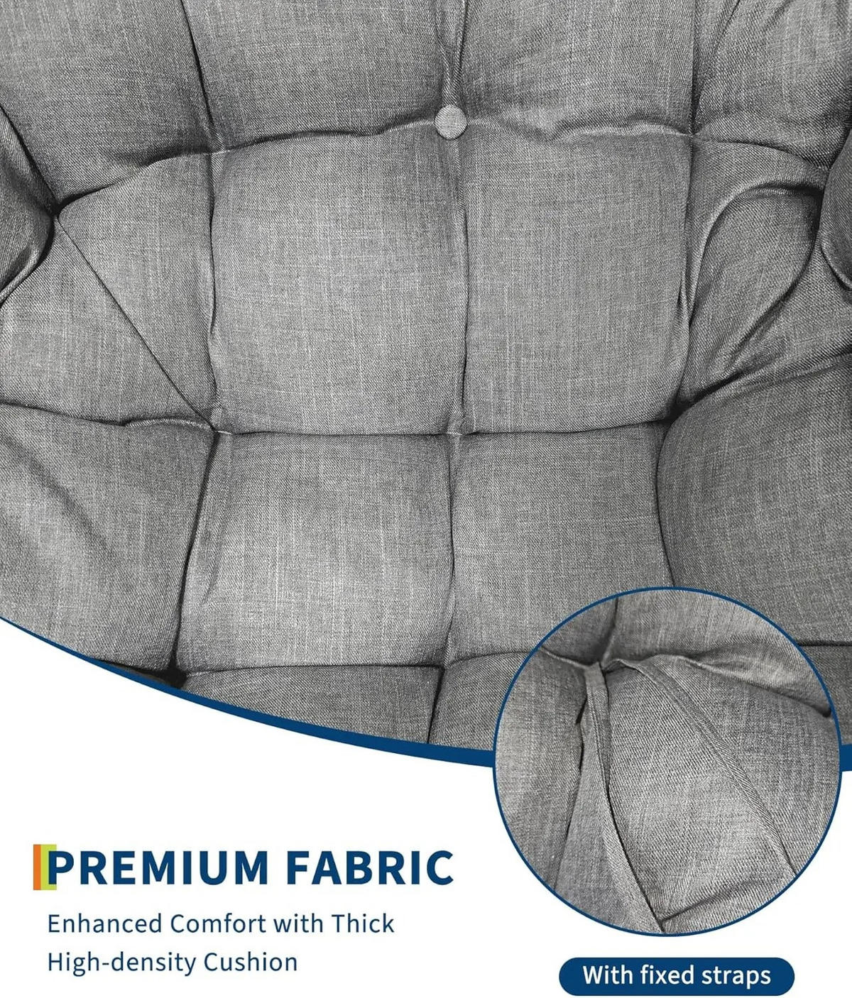 SCHAUKELSTUHL Rattan mit dicker Polsterung, großer Lounge-Eierstuhl für Garten und Innenbereich, Grau - Grau, Textil (83/64/92cm) - Kaket