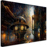 LEINWANDBILD Steampunk Abstraktion - Goldfarben, Textil (90/60cm) - Feeby