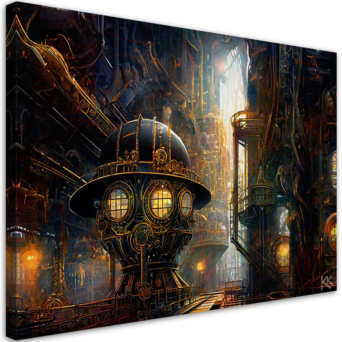 LEINWANDBILD Steampunk Abstraktion - Goldfarben, Textil (90/60cm) - Feeby