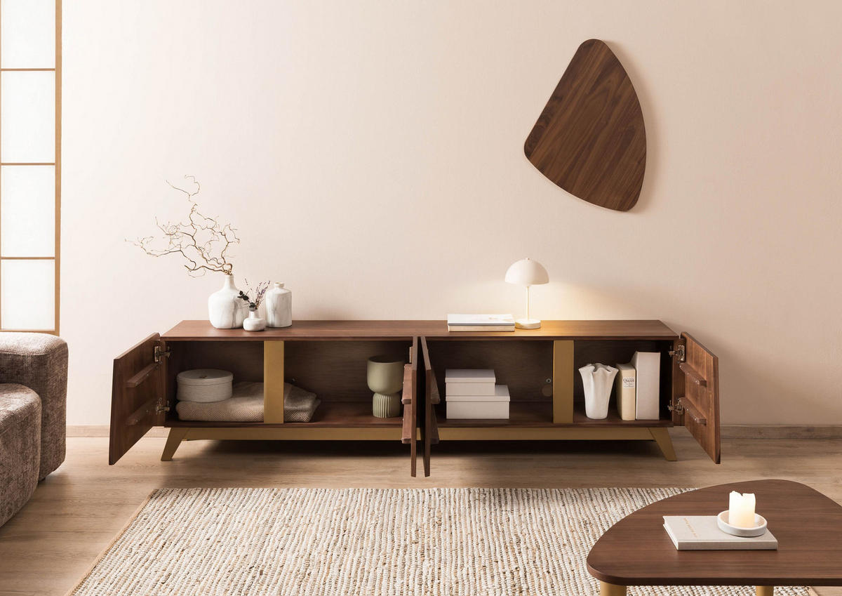 TV-BOARD Nussbaum-Echtholzfurnier 240x40x55 braun lackiert BUTTERFLY #112 - Braun, Holz (240/55/40cm) - Massivmoebel24