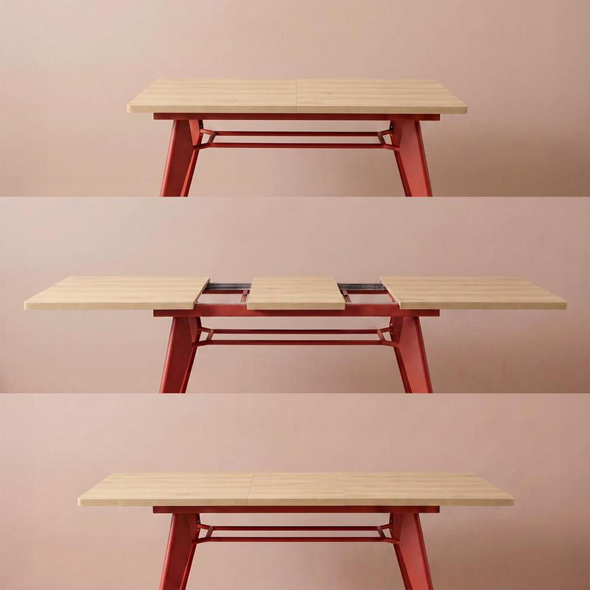 ESSTISCH ausziehbar 140/180cm Metallbeine Terracotta und Tischplatte Eiche-Optik Meloe - Eichefarben/Terracotta, Holzwerkstoff/Metall (90/140/76cm) - Sicaan