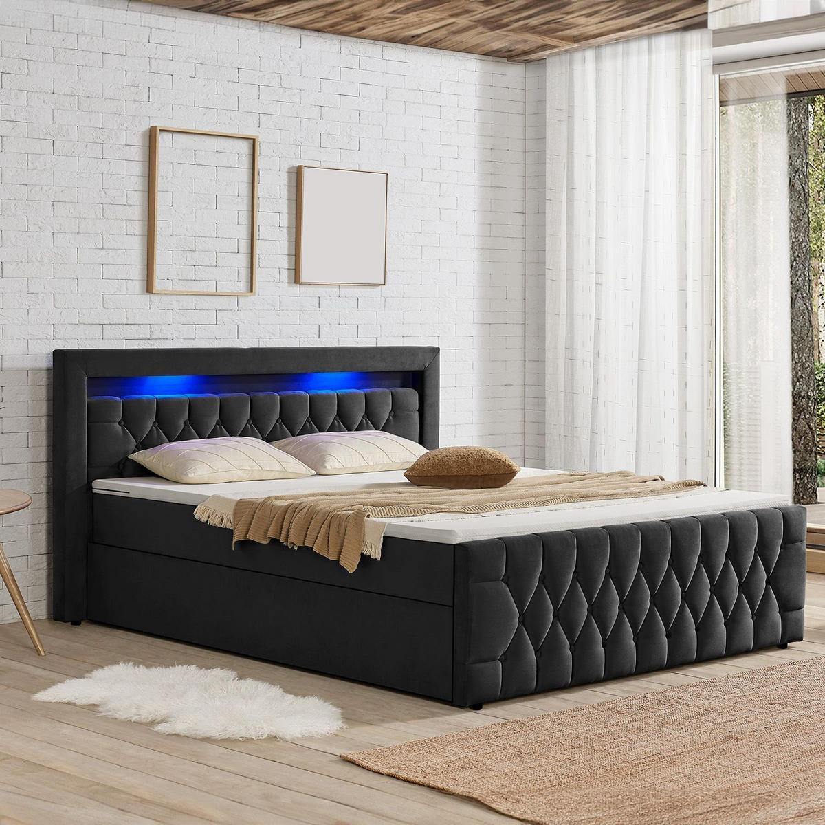 BOXBETT Leona Schwarz Samt 140x200 cm - Schwarz, Textil (140/200cm) - Juskys
