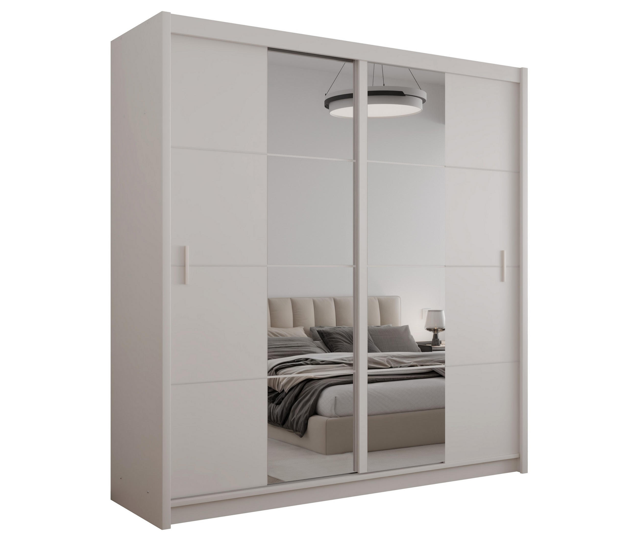 SCHWEBETÜRENSCHRANK KARTHUS 203/215/61 cm 2-türig mit Spiegel Beige - Beige, Holzwerkstoff (203/215/61cm) - MASSENO