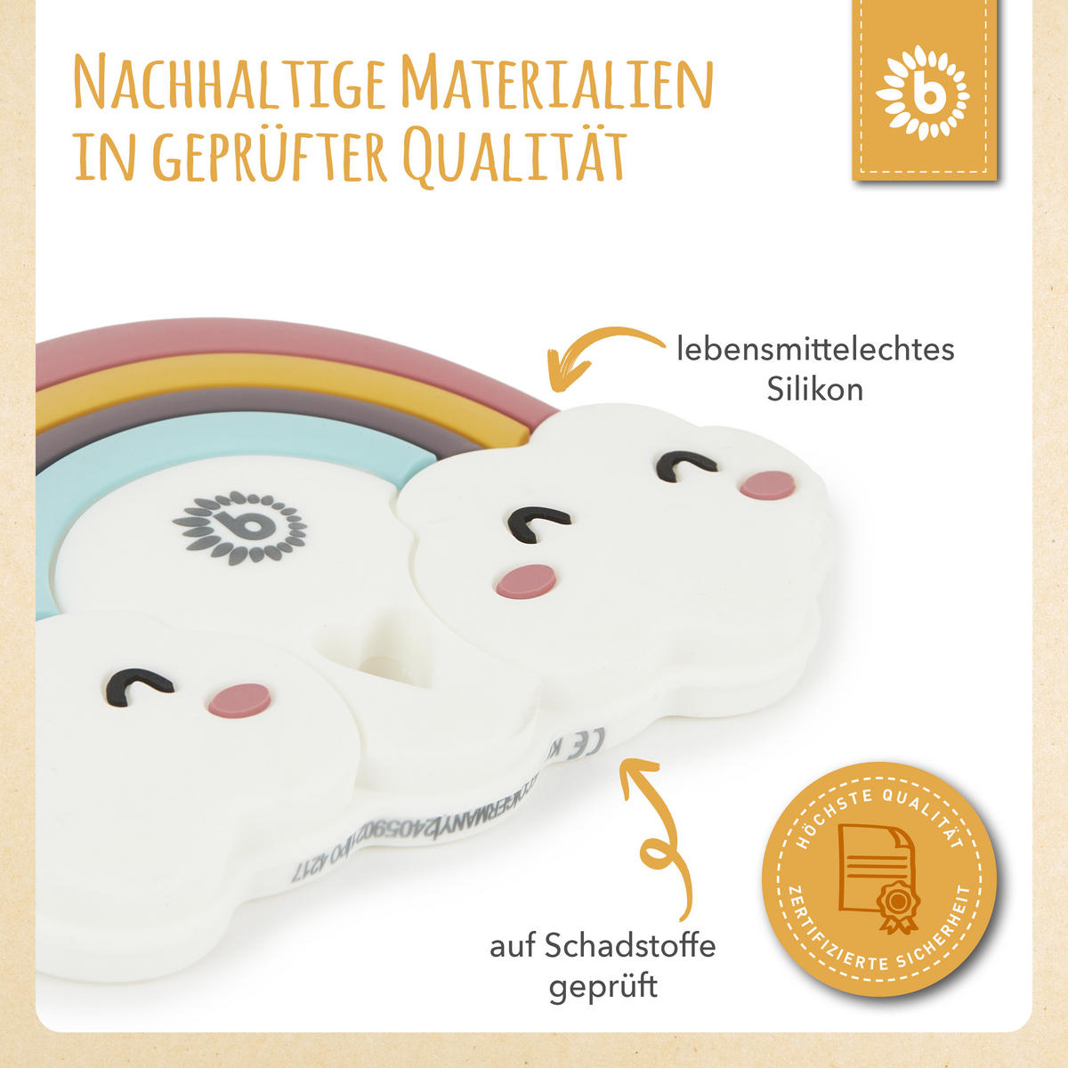 BEISSRING Silikon Regenbogen - ab Geburt - Multicolor, Kunststoff (6/9cm) - Bieco Spielwaren