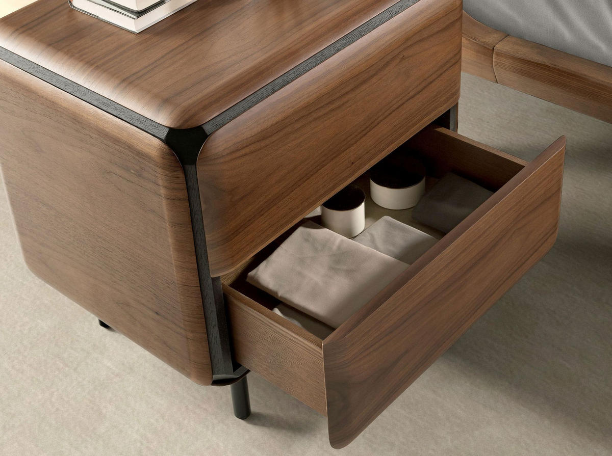 NACHTSCHRANK aus Nussbaum, Wenge und Stahl 59/47/56 cm - Walnussfarben/Schwarz, Holz/Holzwerkstoff (59/56/47cm) - ANGEL CERDA