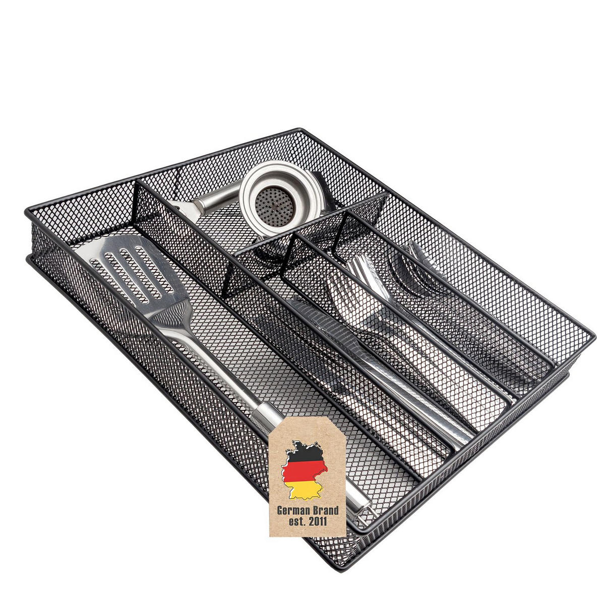 BESTECKKASTEN Schubladeneinsatz mit 5 Fächern 38/30/5,5 cm - Schwarz, Metall (30/6/39.2cm) - Intirilife