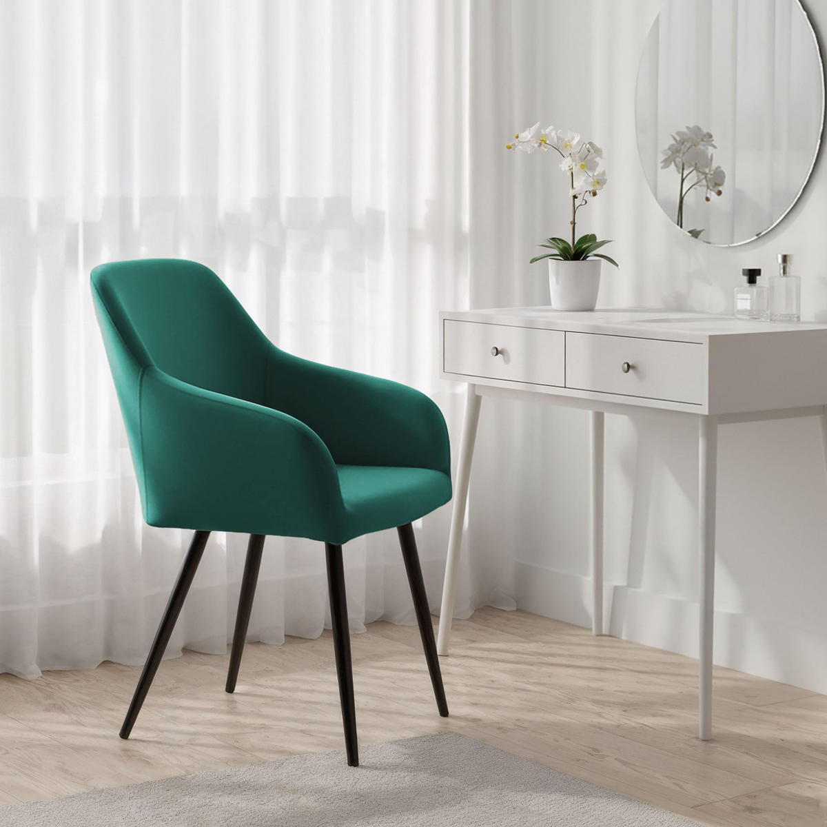 POLSTERSTUHL 2er Set, Metallbeine Grün, Schwarz 54,5/83/58 - Schwarz/Grün, Textil (55/83/58cm) - RAUMHIRSCH FURNITURE