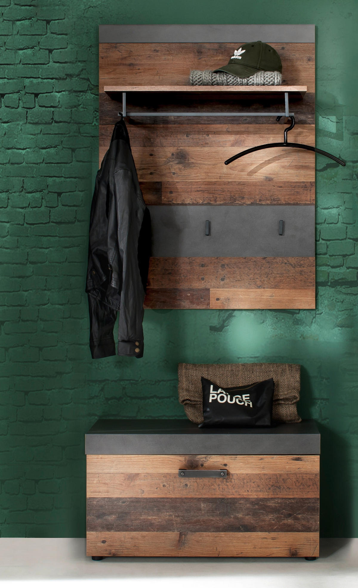 GARDEROBE Old Used Wood mit grau 2-teilig 80 x 192 cm, Set in modernem Design - Silberfarben/Schwarz, Holzwerkstoff/Kunststoff (80/192/37cm) - Top.Furn