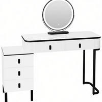 SCHMINKTISCH mit verstellbarem runden LED-Spiegel und 5 Schubladen - Schwarz, Glas (100/125/40cm) - Vallsero