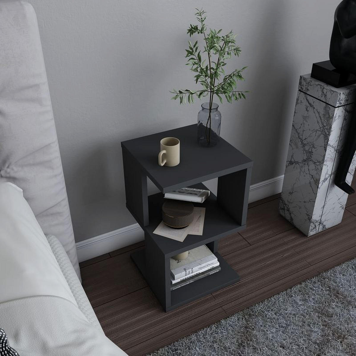 NACHTTISCH Carter Anthrazit - Anthrazit, Holzwerkstoff (29.5/49/29.5cm) - Decorotika