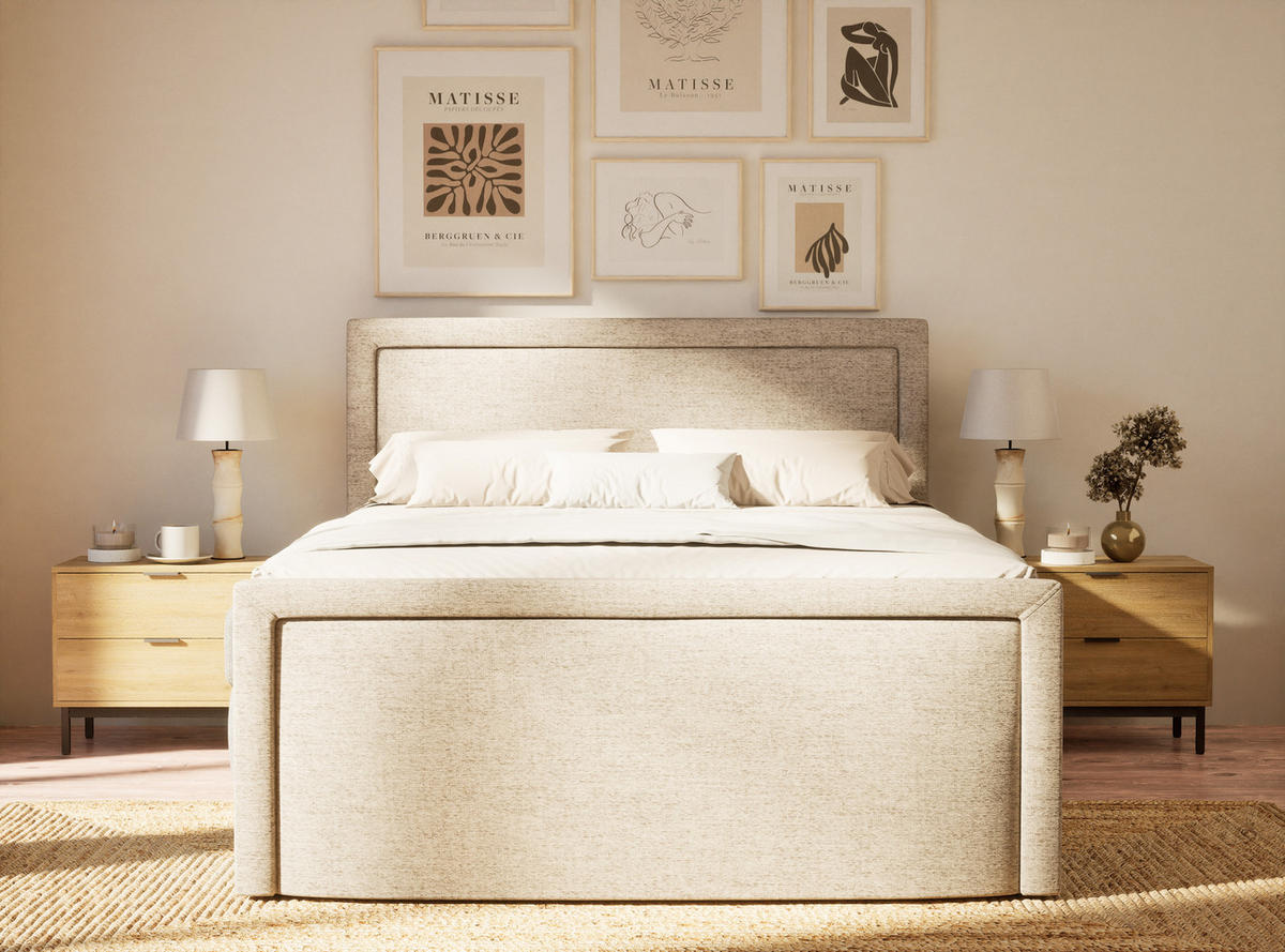 BOXSPRINGBETT Fresco 160/200 cm, in Hellbraun, Bettkasten, Matratze, Topper - Hellbraun/Schwarz, Holz/Holzwerkstoff (160/200cm) - Maison de Reve