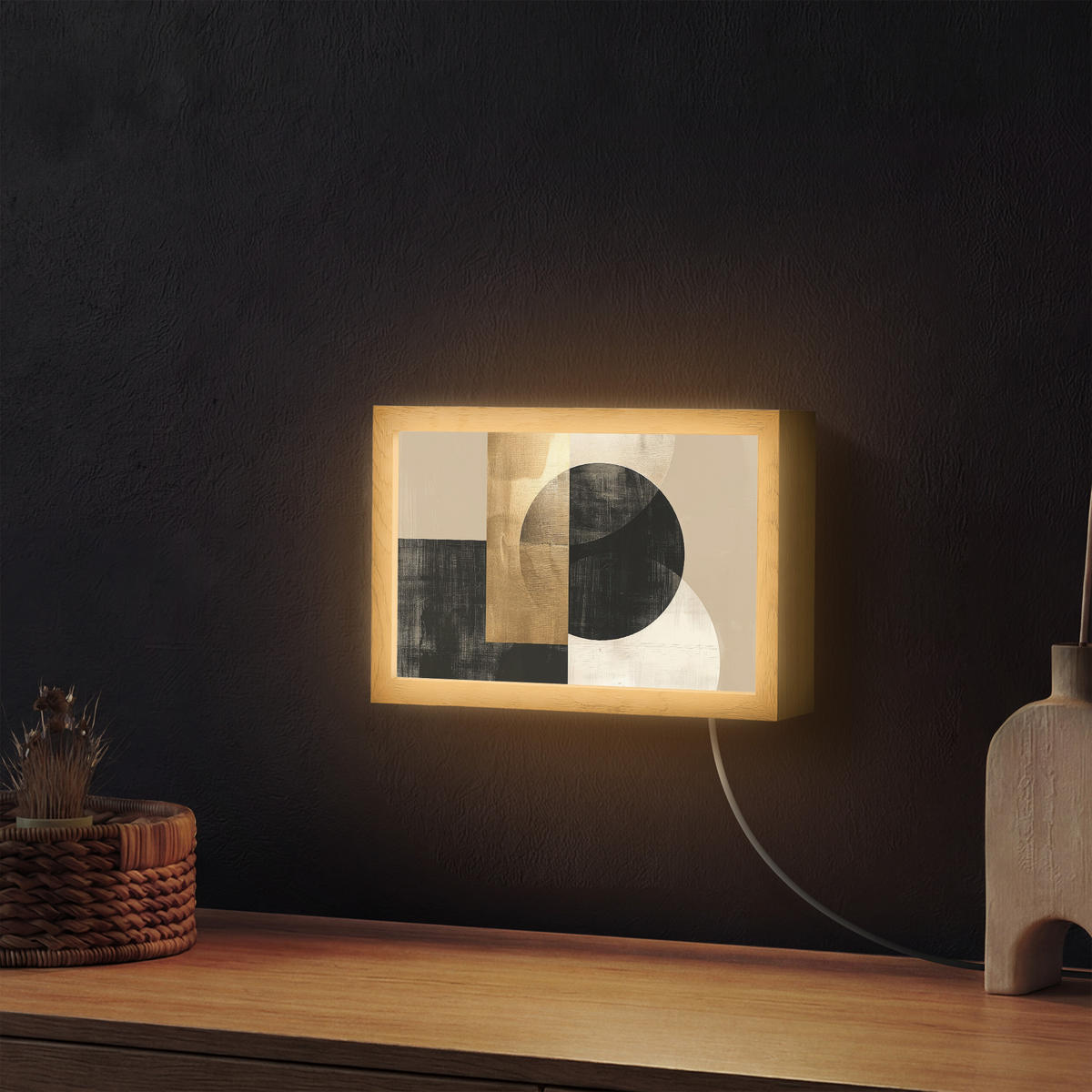 NÁSTĚNNÁ LAMPA Abstraktní - Moderní - Černá - Zlatá 30x20 cm - písková barva, kompozitní dřevo (30/20/8cm) - OnlyWow