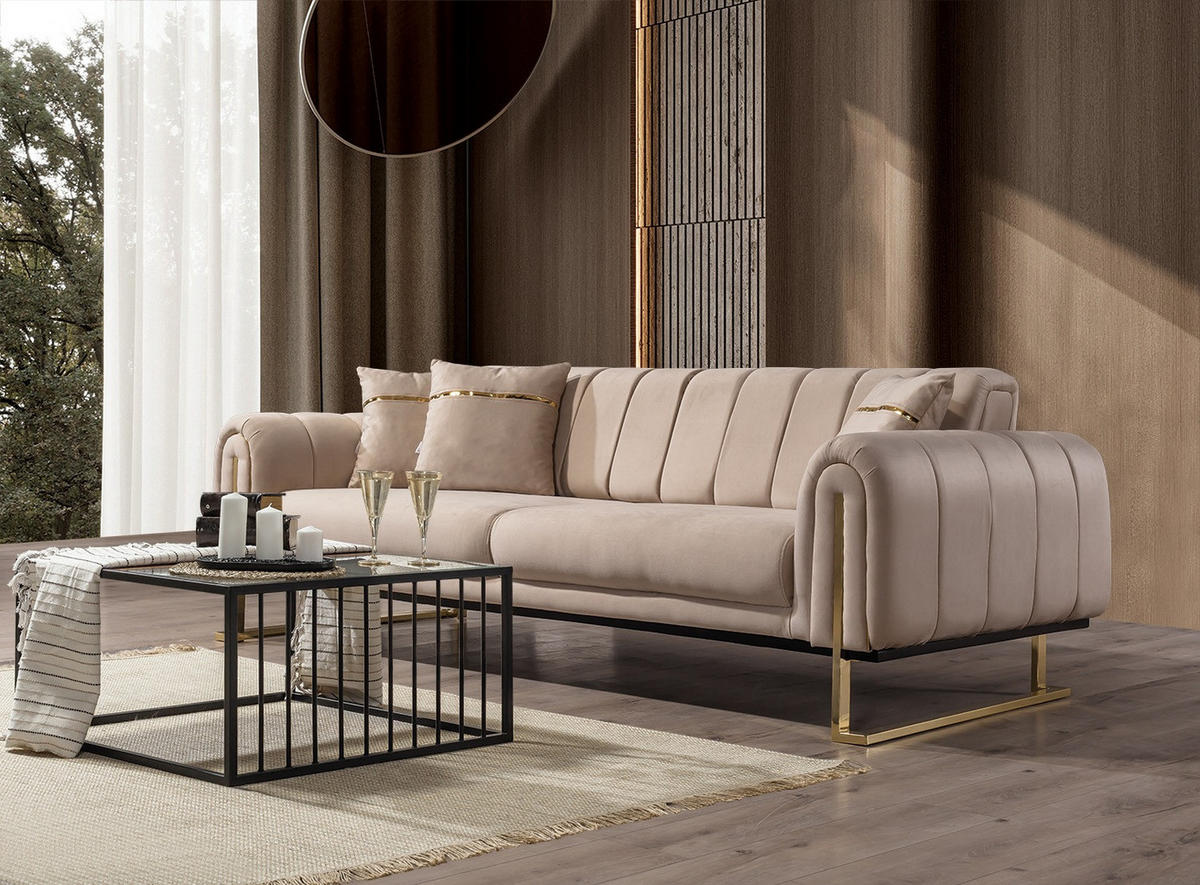 SITZGARNITUR Wave Grau Stellvariante:2+1+1 - Beige, Holz (187/78/94cm) - Villa Möbel