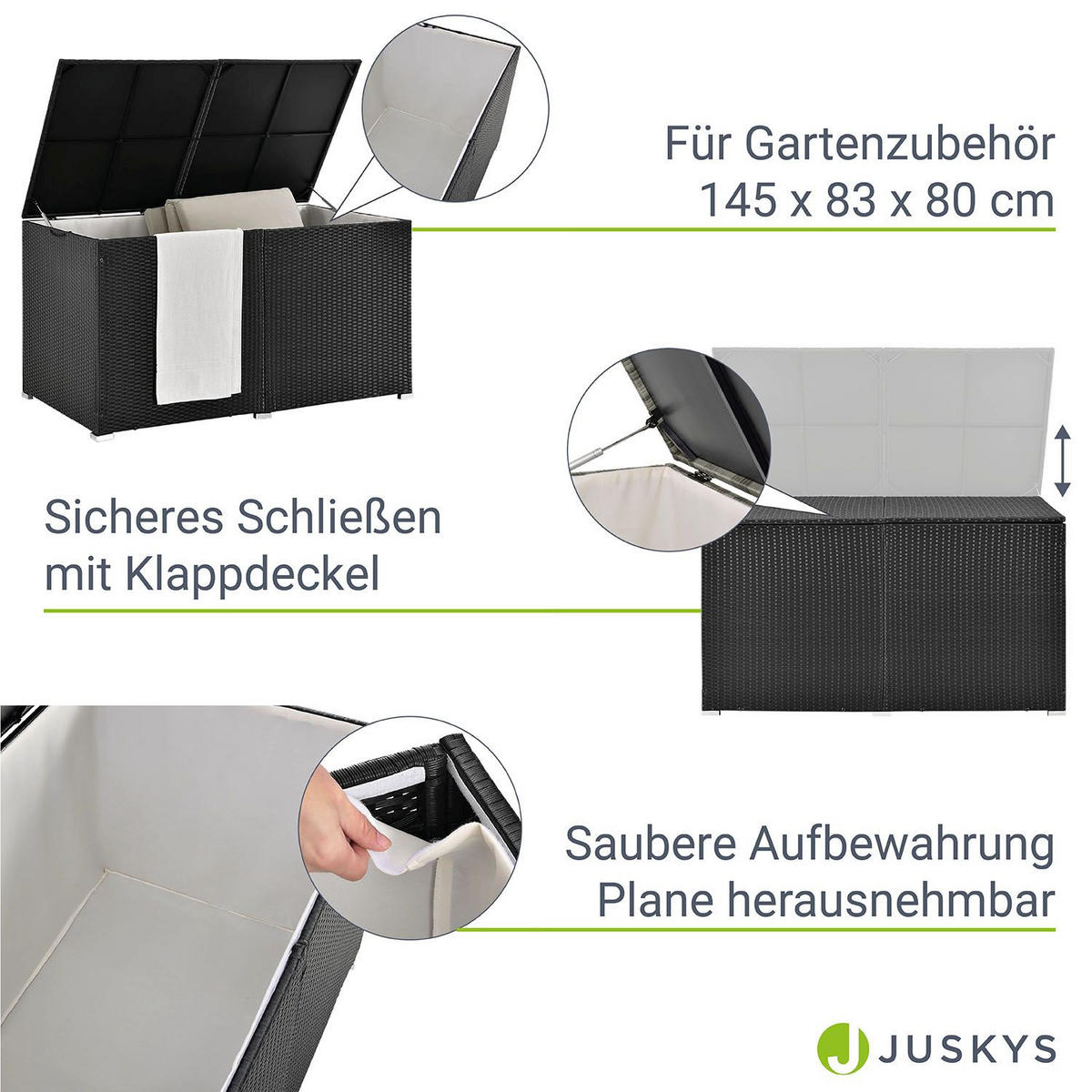 AUFLAGENBOX Ikaria schwarz - Schwarz, Kunststoff (145/80/83cm) - Juskys
