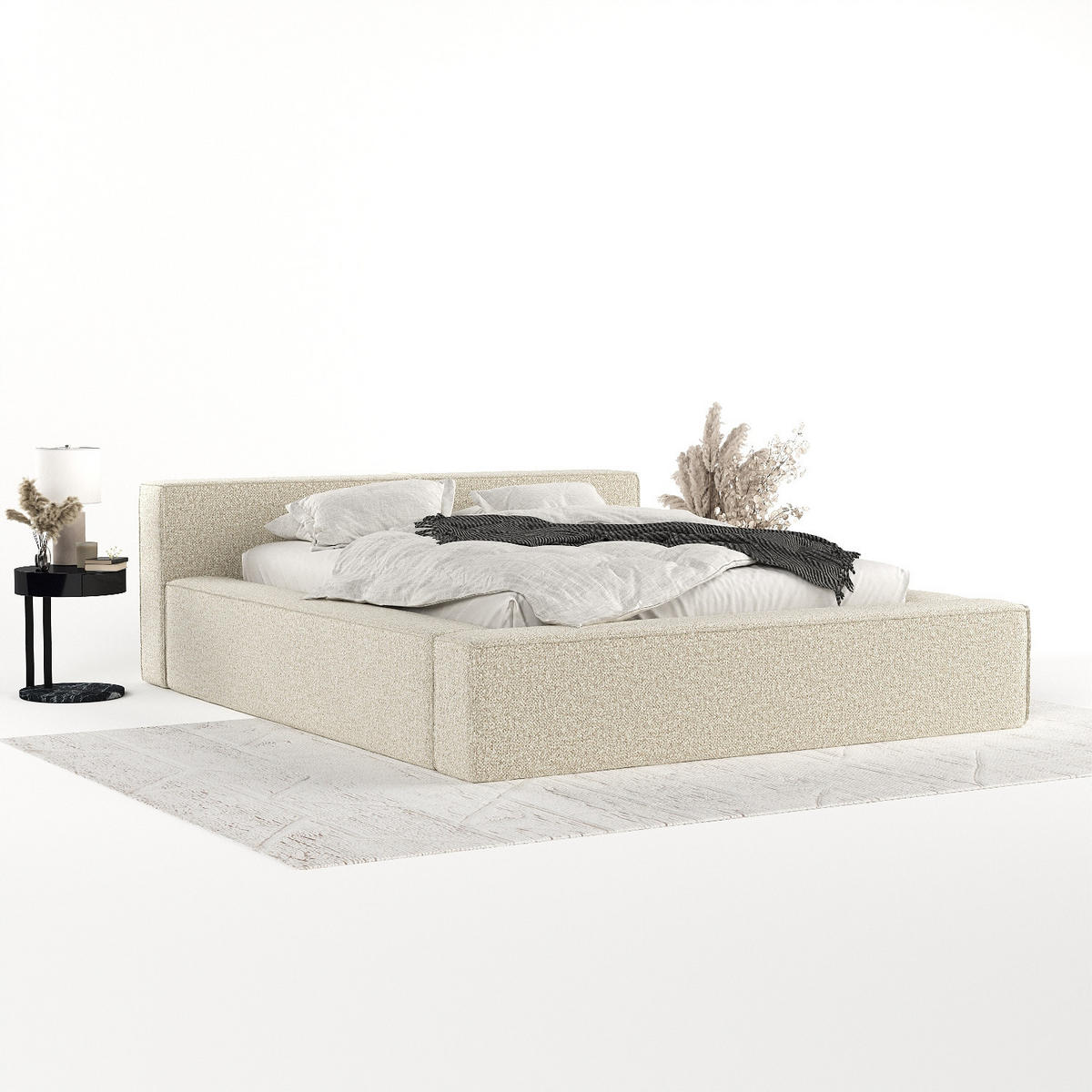 POLSTERBETT Casto mit Stauraum 140/200 cm Hellbeige im Blur Stoff - Beige/Schwarz, Holz/Holzwerkstoff (140/200cm) - AltaBeds