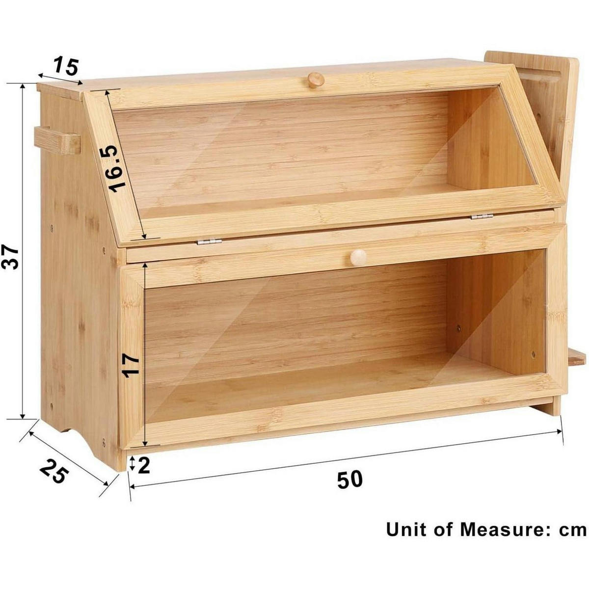 BROTKASTEN Bambus 2 Etagen mit Schneidebrett 50 cm - Hellbraun, Naturmaterialien (25/37/50cm)