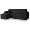 ECKSOFA RAVELO P Schwarz Kordstoff mit Schlaffunktion - Schwarz, Holz (240/140cm) - MASSENO