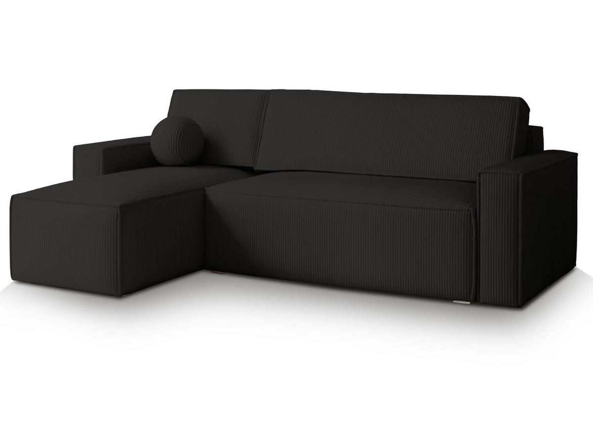 ECKSOFA RAVELO P Schwarz Kordstoff mit Schlaffunktion - Schwarz, Holz (240/140cm) - MASSENO