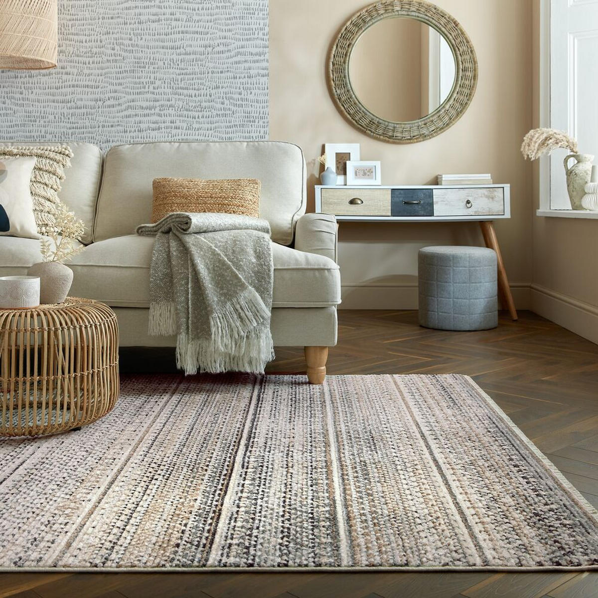 TEPPICH Streifen-Design, strapazierfähig PERRAN, Naturfarben 120x160 cm - Naturfarben, Textil (120/160cm) - KADIMA DESIGN
