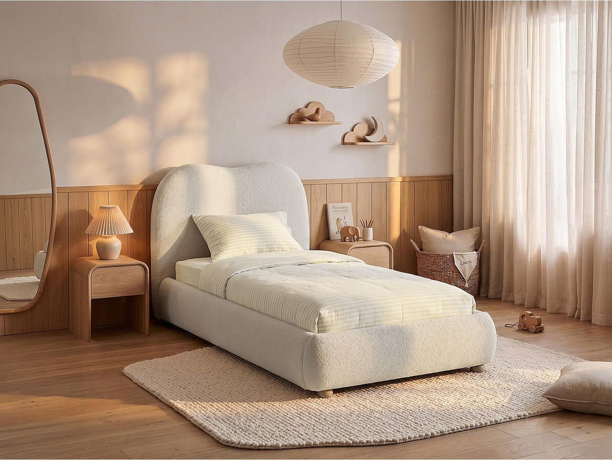 BETT mit Bettkasten - 1 Person - stoff - weiß Vanari - Weiß, Textil (90/200cm) - Vente-Unique
