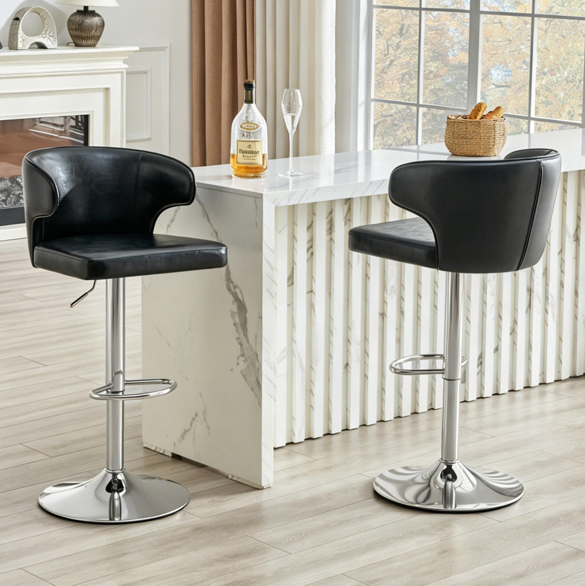 BARHOCKER mit Lehne, 360° drehbar, höhenverstellbar ca. 85–110 cm, Schwarz - Schwarz, Kunststoff (45/110/49.7cm) - MIVRAY