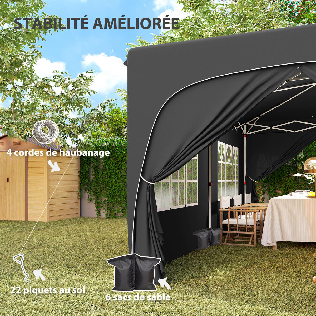 PAVILLON DE-14042 Pop-up 3/6 m, höhenverstellbar, UPF50+ Dunkelgrau - Dunkelgrau, Textil (300/270/597cm) - ComfortXL