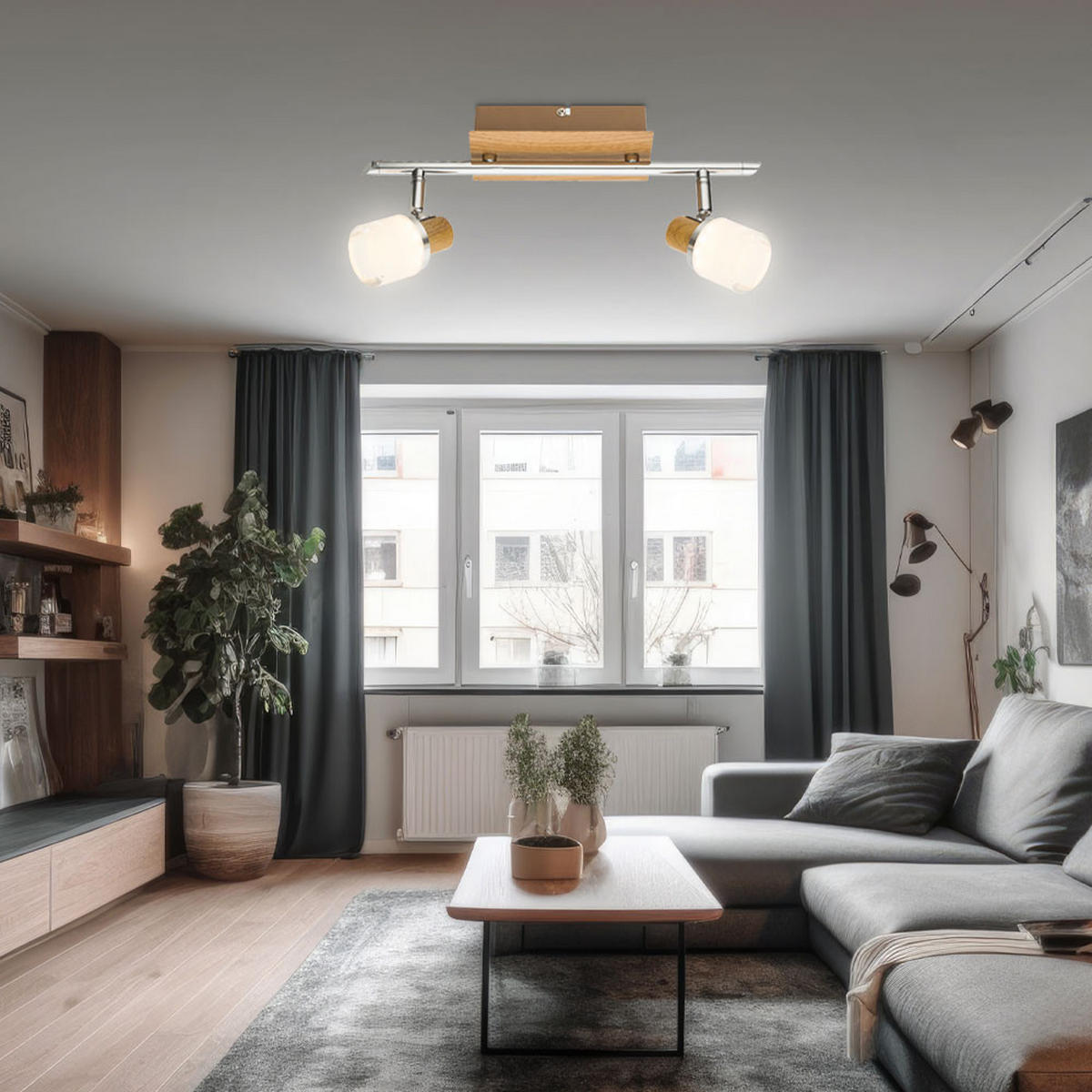 LED DECKENLEUCHTE ALONIS Silber Holzoptik - Silberfarben, Holz (35/8/14.5cm) - Globo Lighting