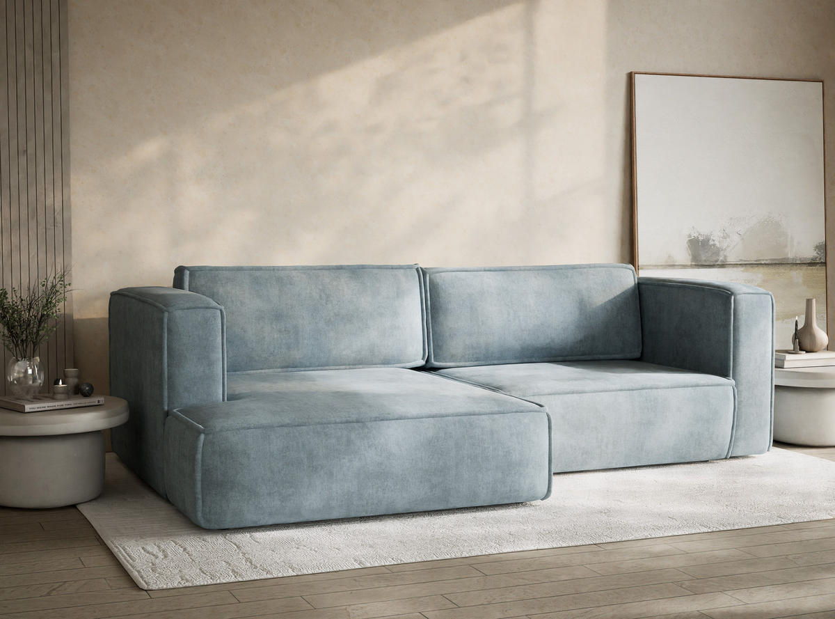 ECKSOFA MIT SCHLAFFUNKTION Velto Hellblau Webstoff - Schwarz/Hellblau, Holz/Holzwerkstoff (152/250cm) - Maison de Reve