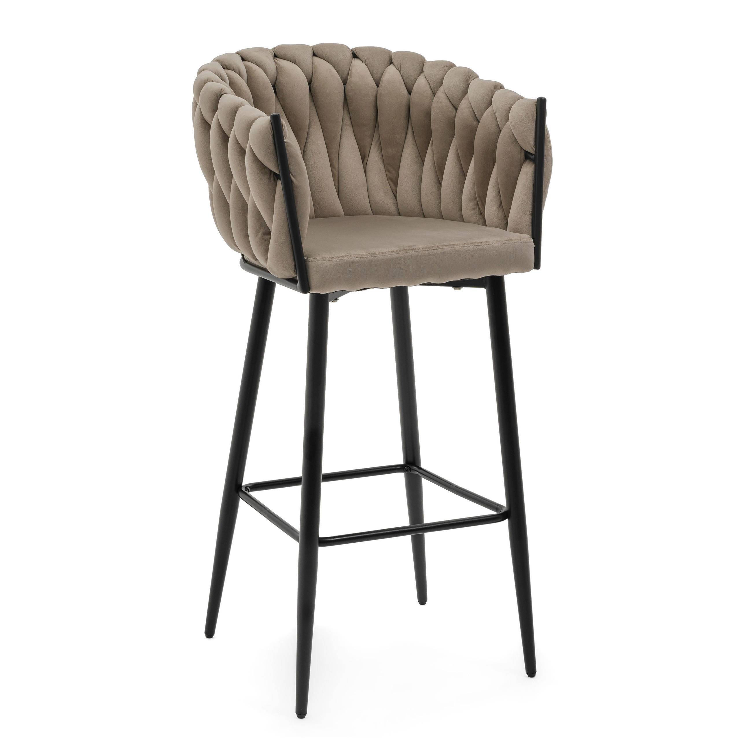 BARHOCKER LATINA gepolsterter mit Steppung - dunkelbeige - Samt Velour - Beige/Schwarz, Metall (54/105/55cm) - NEW HOME