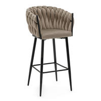 BARHOCKER LATINA gepolsterter mit Steppung - dunkelbeige - Samt Velour - Beige/Schwarz, Metall (54/95/55cm) - NEW HOME